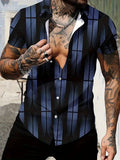 Men's slim fit geometric line printing lapel short sleeve shirt in cardigan style