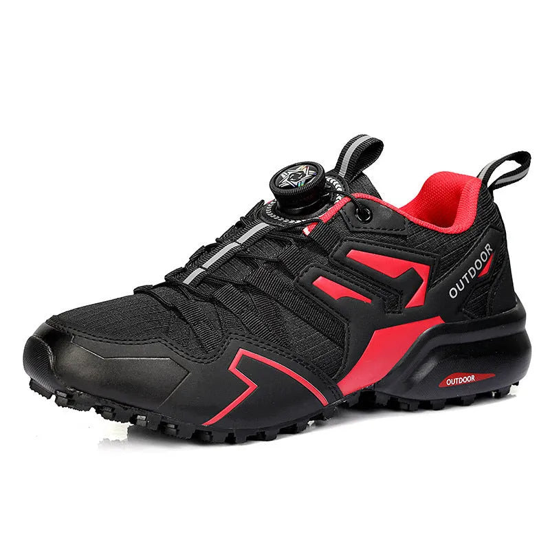 Men's beige outdoor hiking shoes with elastic band and rubber sole for off-road sports.