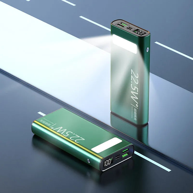 Alloy 22.5W super fast charging 20000mAh power bank in four colour options showing LCD display.