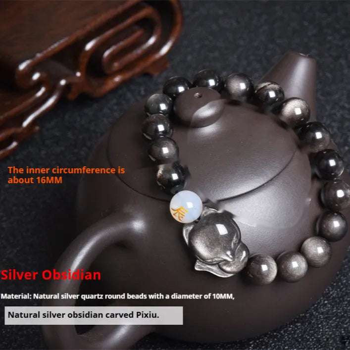 Natural obsidian zodiac guardian bracelet with 10mm beads in three style options