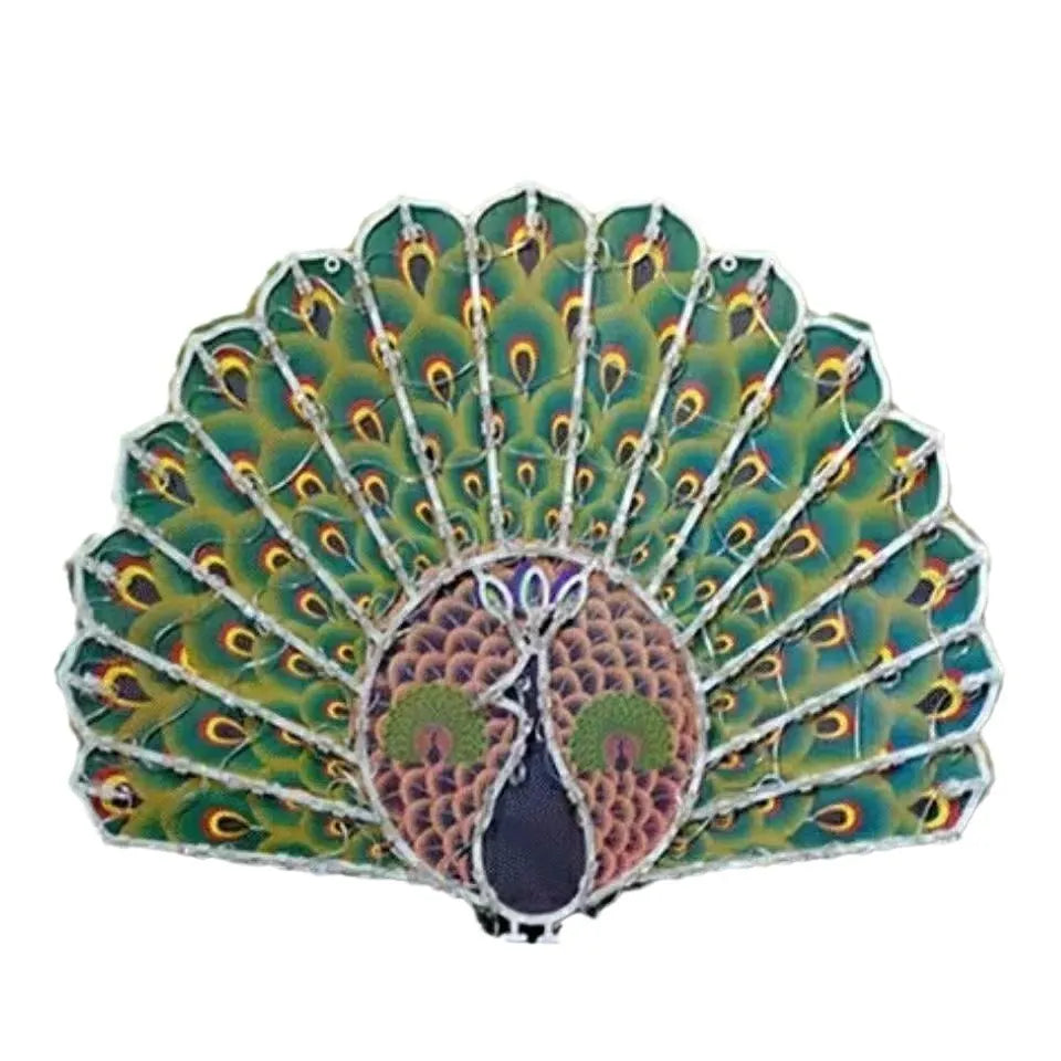 Outdoor decorative string lights with peacock, love, sunflower, and star-shaped plastic bulbs