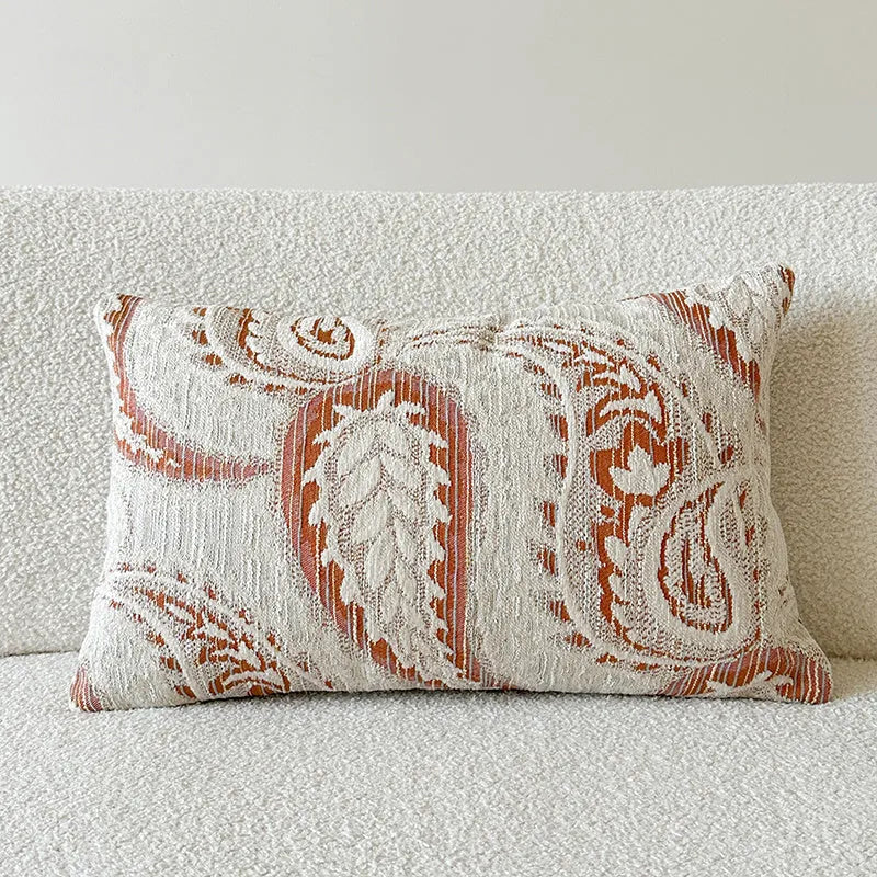 American-style yarn-dyed jacquard sofa pillow with paisley pattern showing plant and flower details