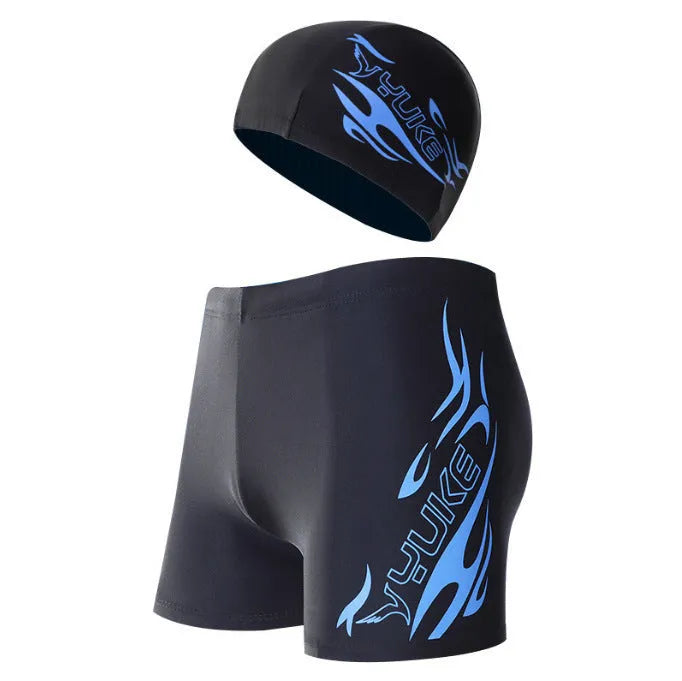 Men's plus size fire pattern swimming trunks in polyester available L to 5XL