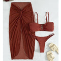 Women's French style bikini three-piece set with long culottes skirt in multiple colour options