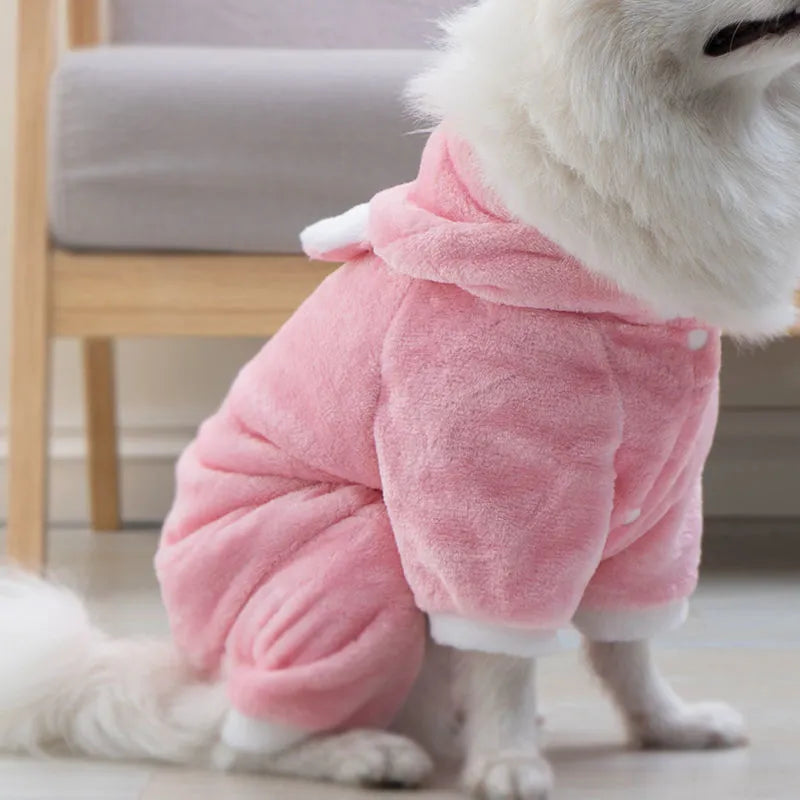 Fleece-lined thermal coral fleece pig pet costume for cats and small dogs, cartoon style, available in six sizes