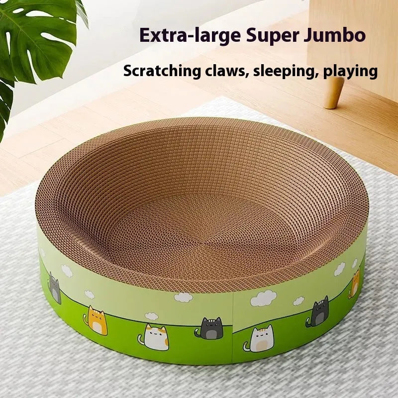 Large round cat scratch board with deepening pit design in corrugated paper, 45cm and 50cm size options