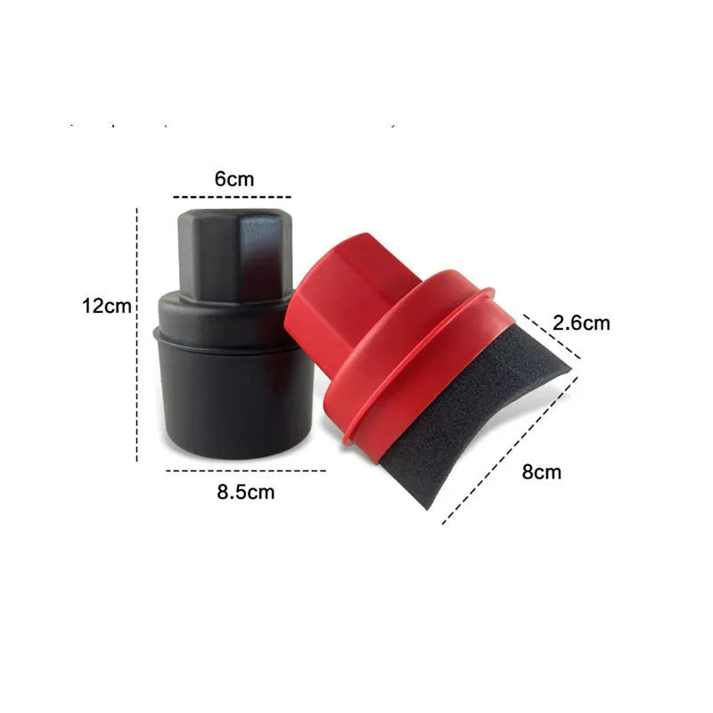 Hand-held car tyre polishing sponge brush with a black high-density sponge and a white PP plastic handle and lid.