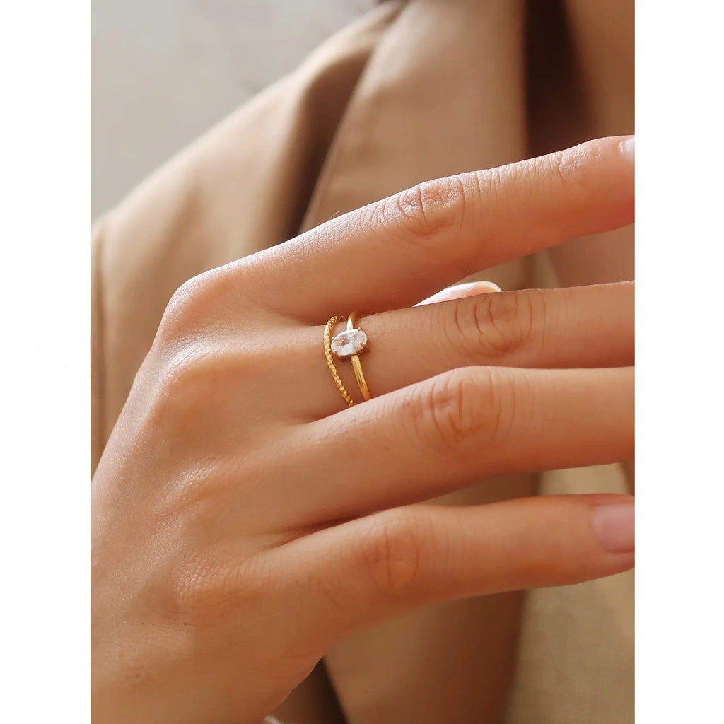 Golden love heart stainless steel ring on finger showing heart-shaped design element