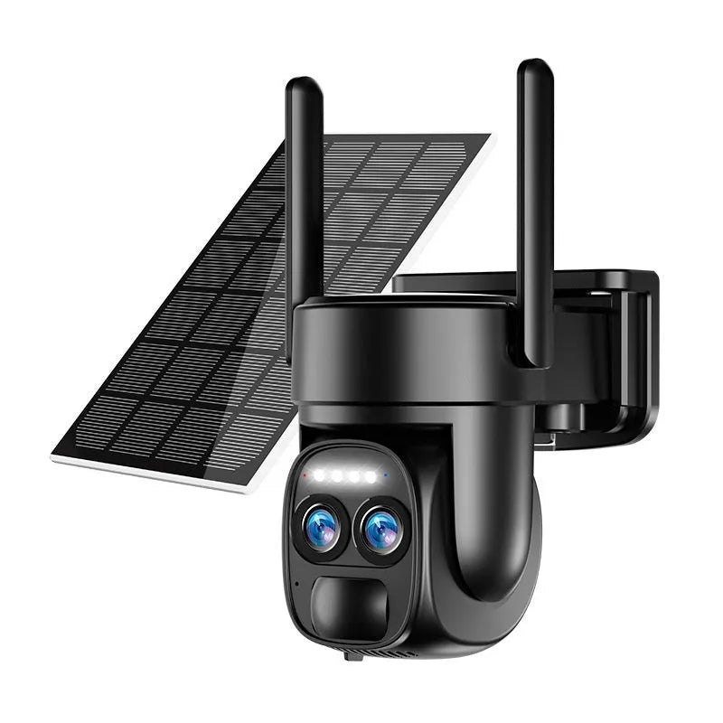 Solar-powered outdoor security camera with 8x zoom lens for home surveillance monitoring