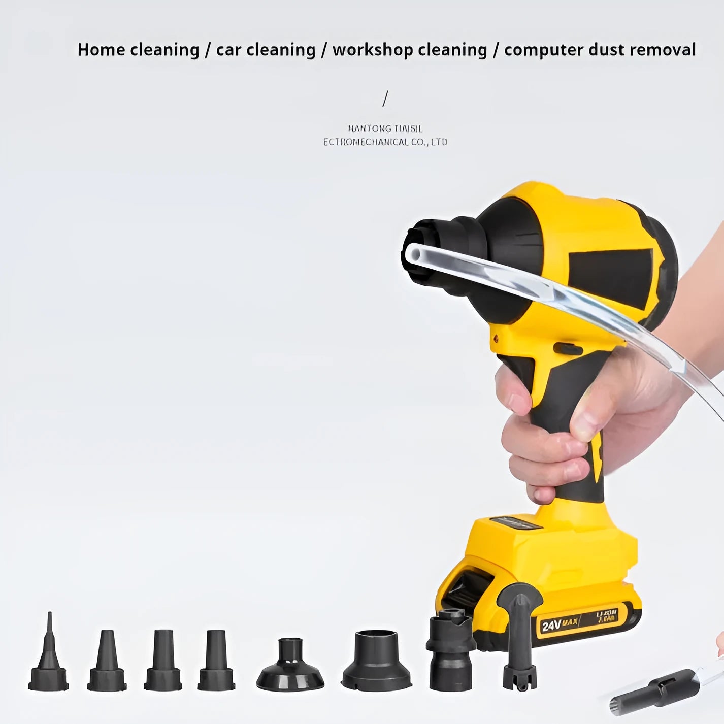 Yellow cordless dust gun with 680W power rating for office and electronic equipment cleaning