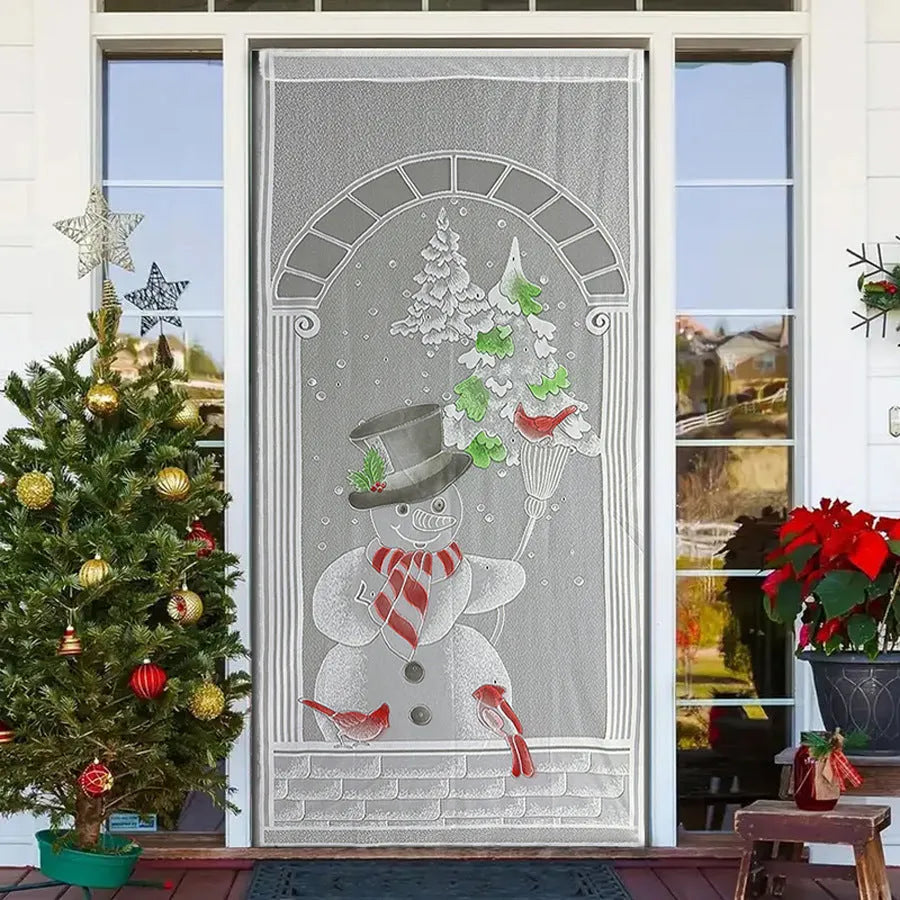 Christmas curtain decoration with high sunshade, 100x200cm polyester panel, Nordic style, featuring Santa Claus design on a white background