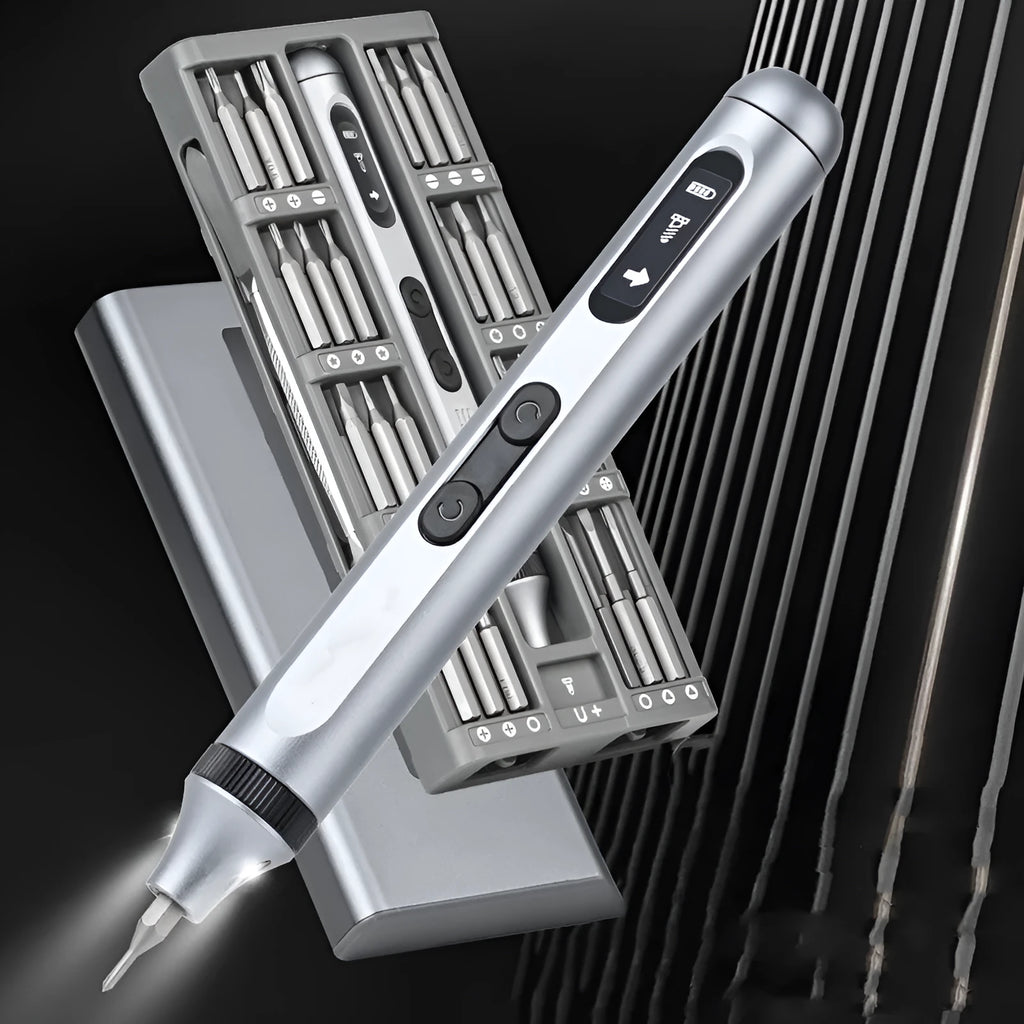 Precision electric screwdriver with aluminium alloy handle showing length and design