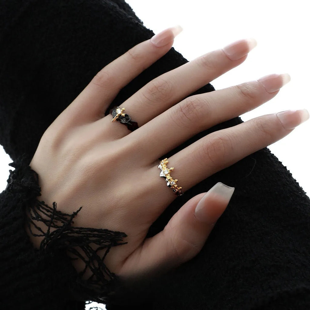 Princess Knight adjustable couple ring in silver with white gold or black gold electroplated finish