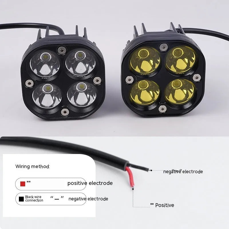 Four-eye vehicle headlight modification unit with aluminium base plate, white and yellow light options