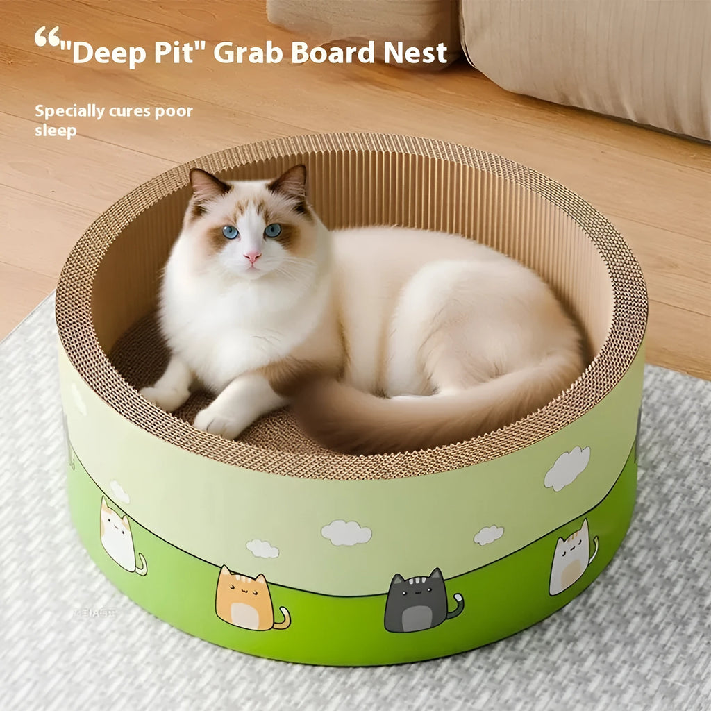 Large round cat scratch board with deepening pit design in corrugated paper, 45cm and 50cm size options