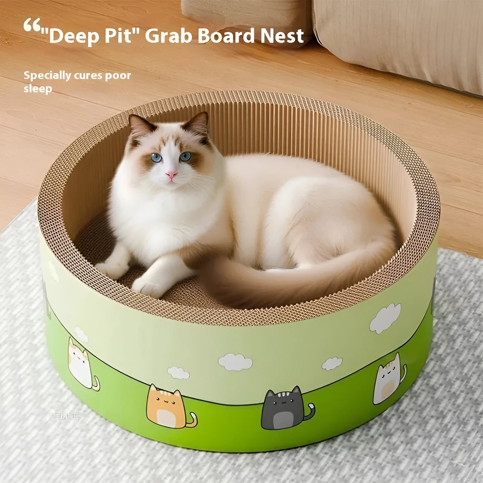 Large round cat scratch board with deepening pit design in corrugated paper, 45cm and 50cm size options