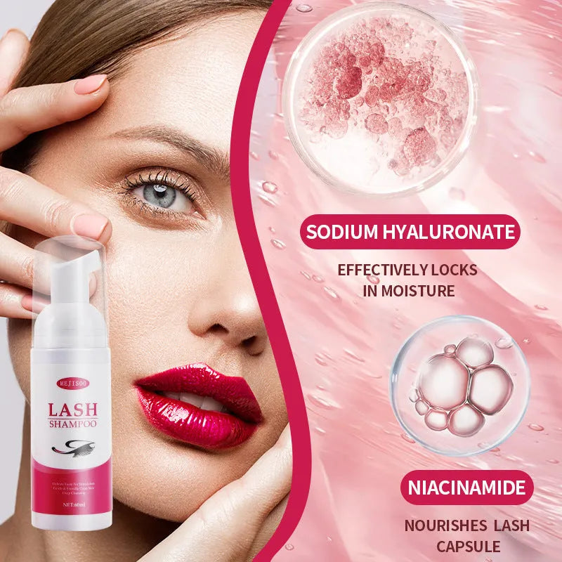 Lash shampoo mousse eyelash cleaning solution 60ml container 3.7cm by 13.5cm