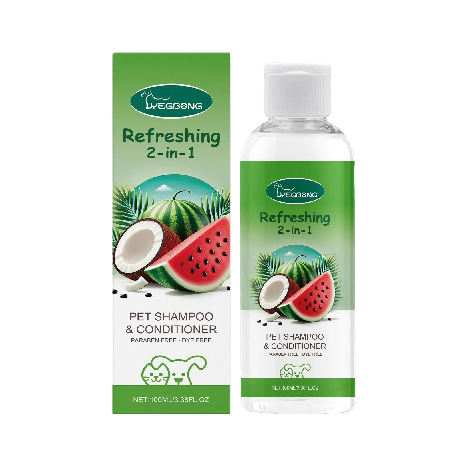 Pet 2-in-1 shampoo shower gel bottle measuring 3.8cm × 12.8cm containing 100ml of grooming product