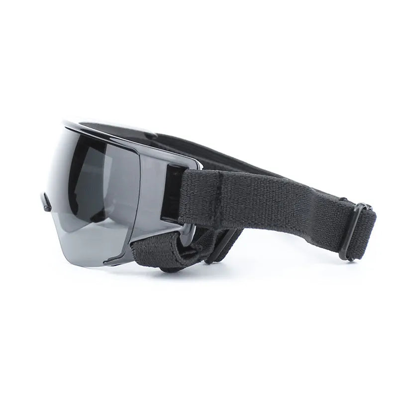 Dog UV-proof goggles with PC lens and adjustable nylon strap in black colour on a plain background
