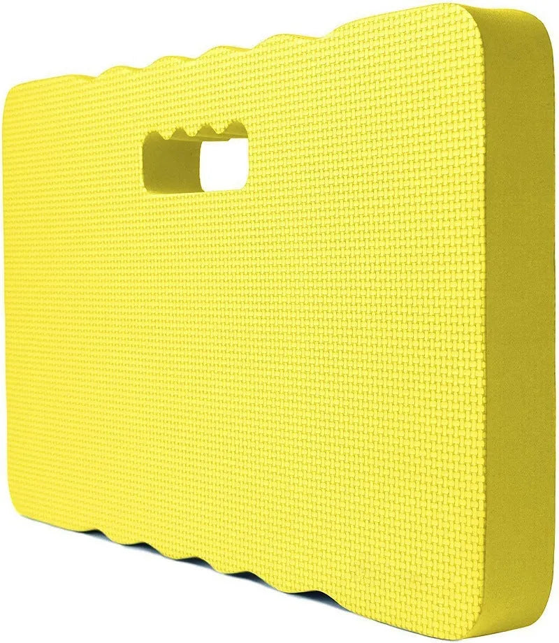 Blue plastic garden kneeler cushion mat on grass for gardening comfort.