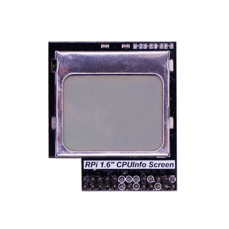 Raspberry Pi 1.6 inch LCD display screen showing CPU information with backlight switch