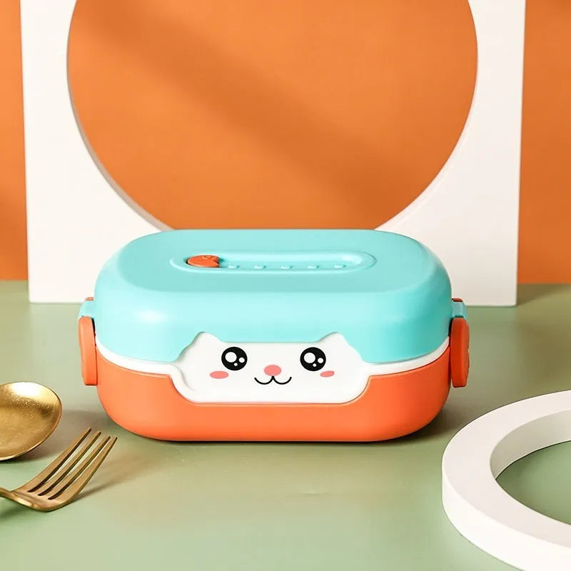 Children's microwave-safe divided plastic lunch box in square design with 301-500ml capacity
