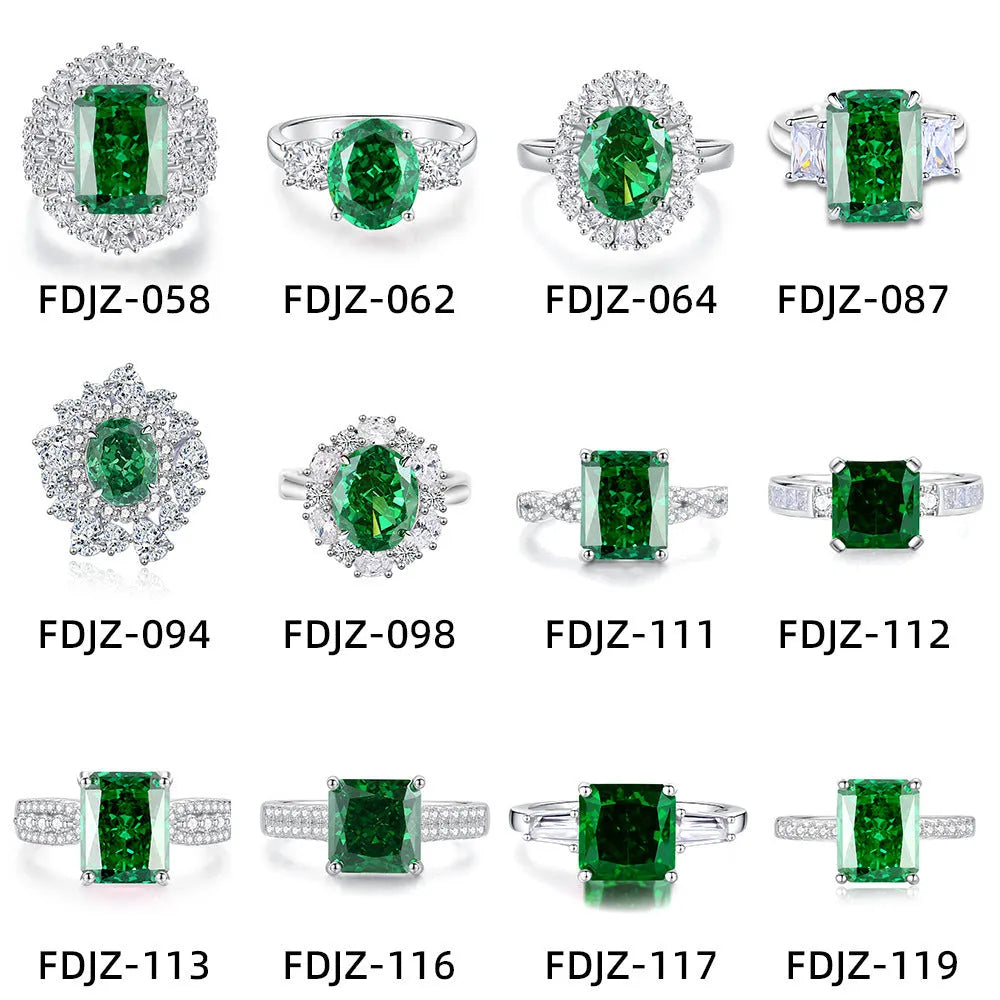 S925 sterling silver geometric ring with ellipse detail, inlaid emerald, and high carbon diamond in a Palaibahao colour.