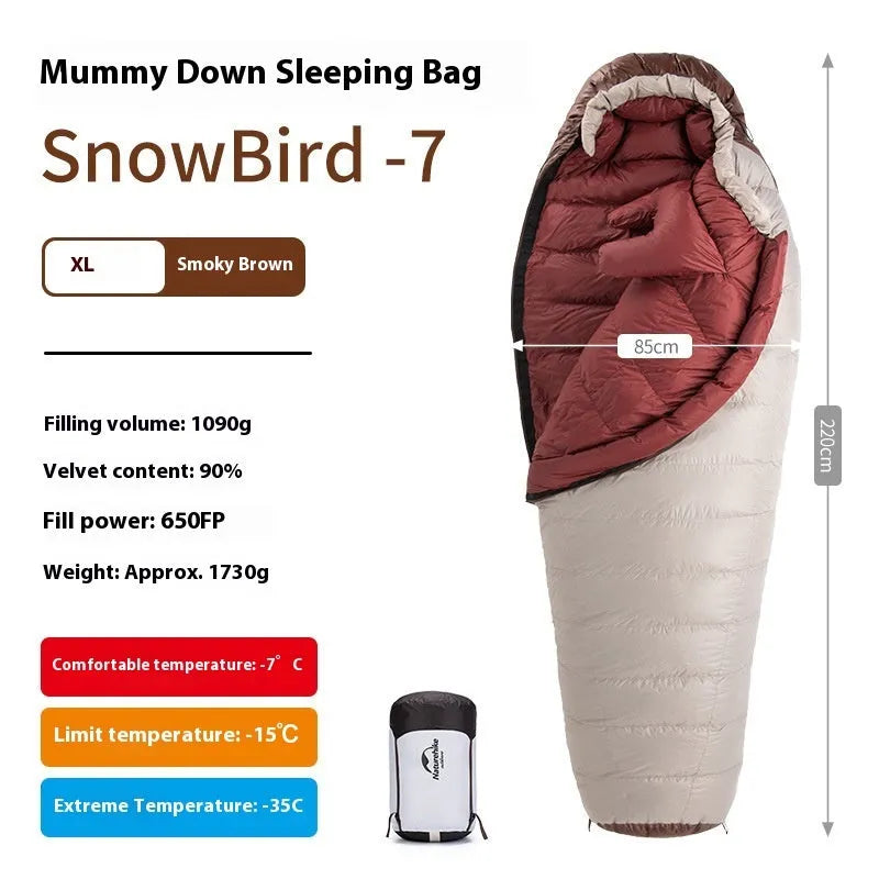 Goose down mummy sleeping bag for adults with storage bag
