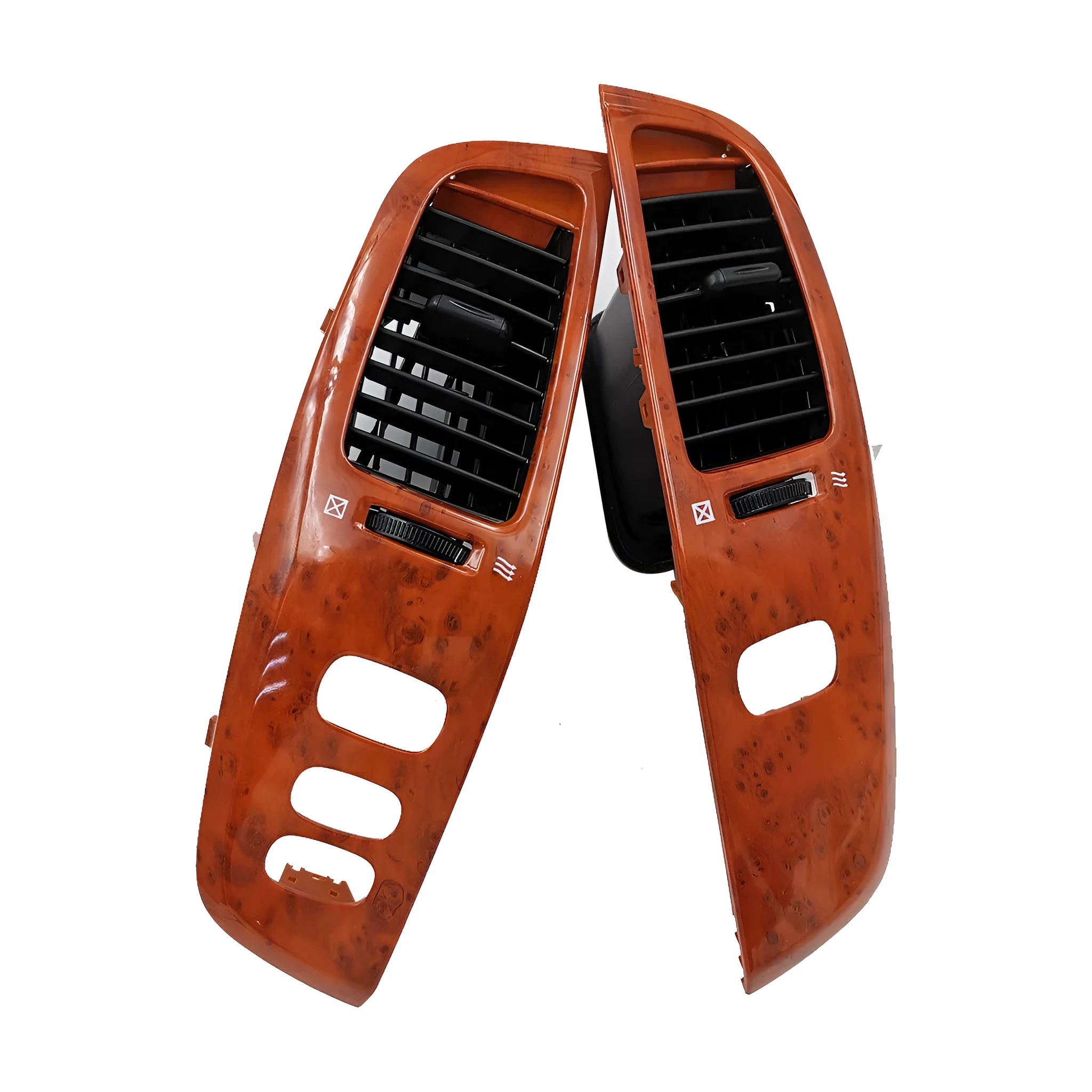 Car dashboard air vent panel with peach wood colour finish made from ABS plastic
