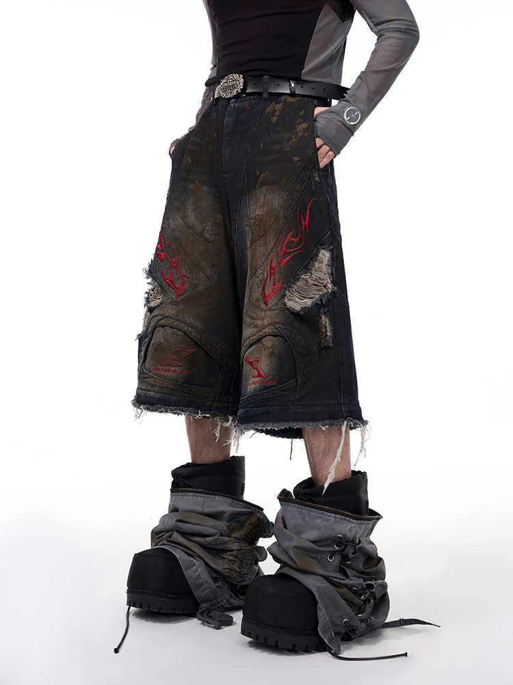 Men's retro jeans with detachable trouser legs in wide-leg denim with mid-high waist