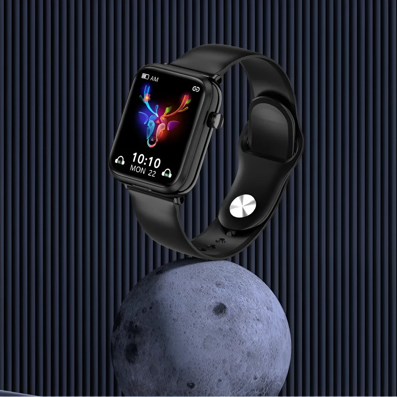 Black all-touch smartwatch with Bluetooth headset, zinc alloy body, and 1.69-inch screen.