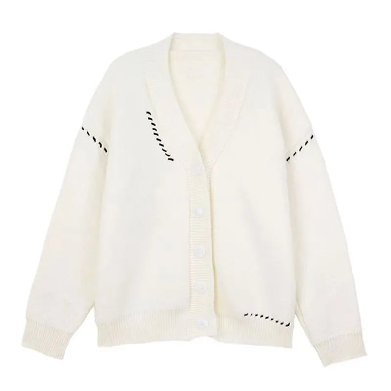 Women's knitted cardigan coat in black with loose fit and long sleeves