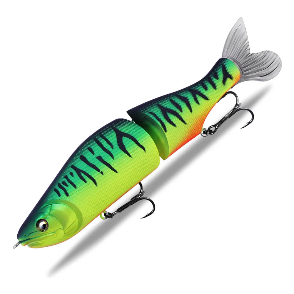 185mm plastic bass fishing swimming bait showing colour options and length measurement