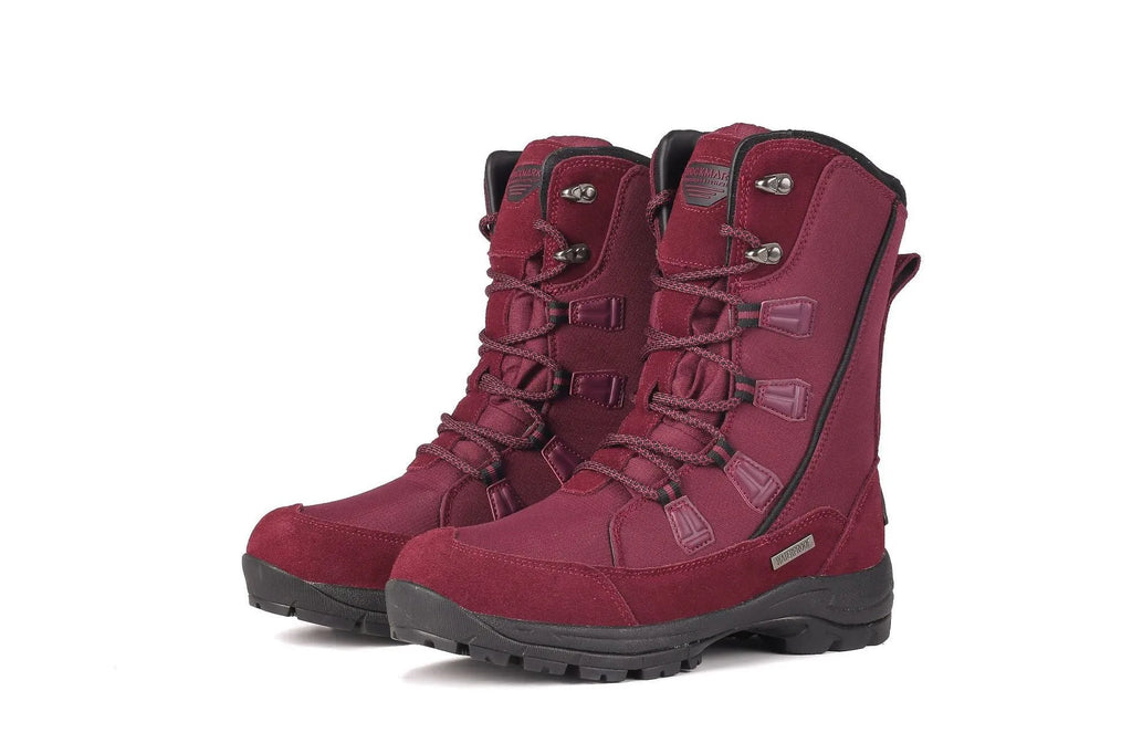 Women's black genuine leather mid-calf thermal snow boots with a round toe and rubber sole.