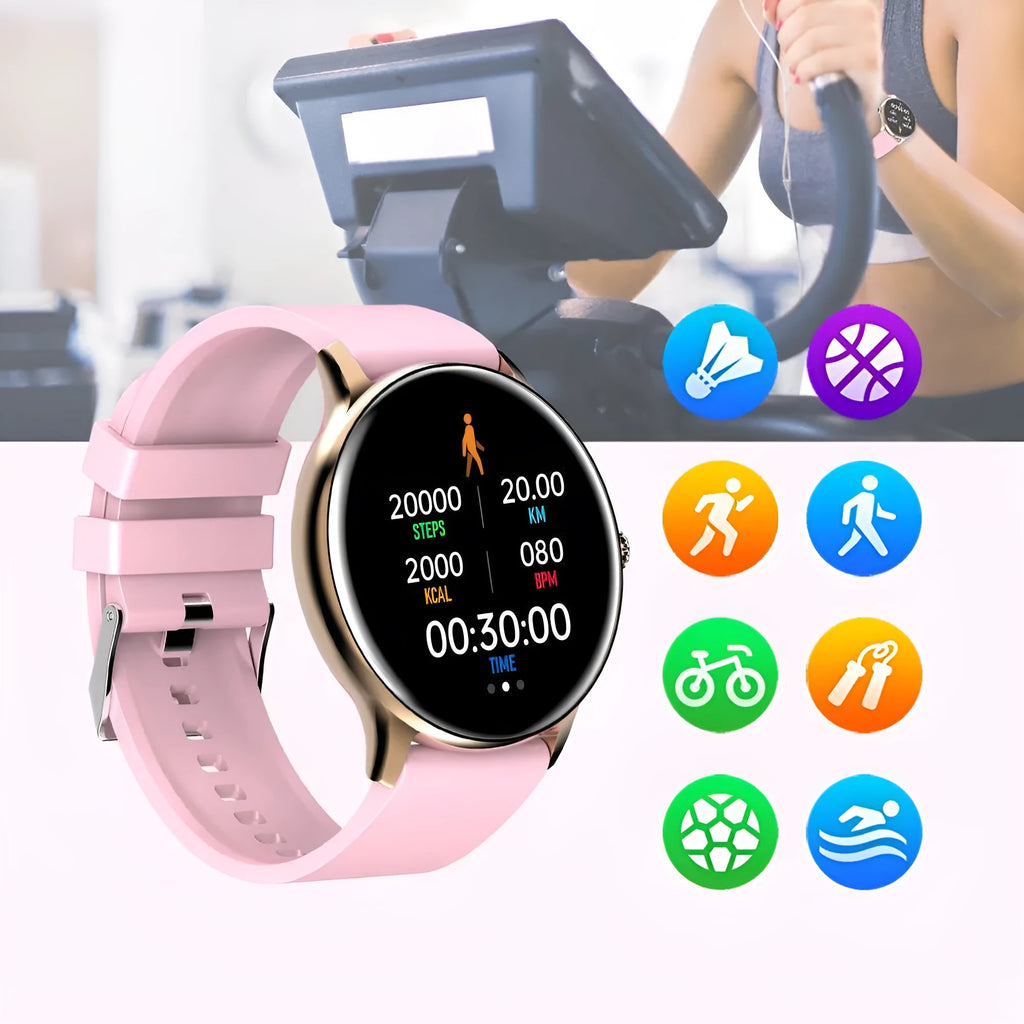 Black smart sports watch with blood pressure monitoring on silicone wristband