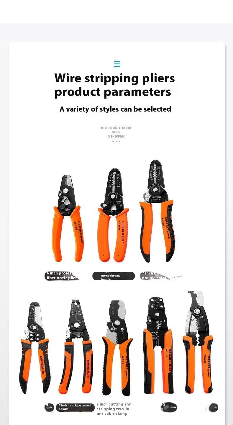 Fully automatic wire stripping pliers tool with high carbon steel blades for electrical work