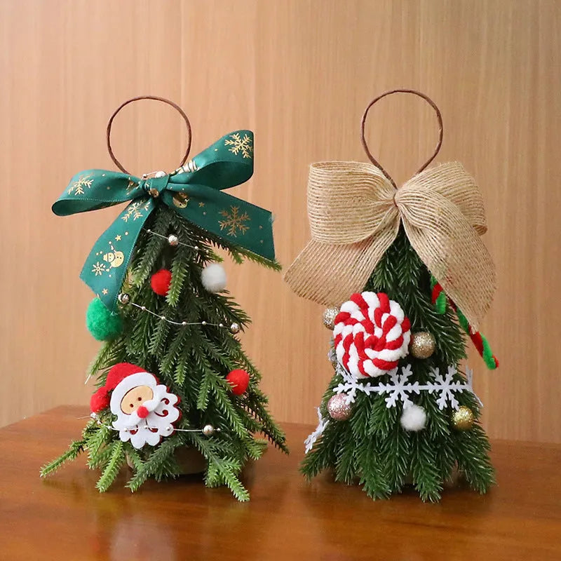Red and white snowflake mini Christmas tree ornament made from PE foam, 21cm tall, hanging on a branch