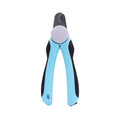 Blue heavy-duty dog nail clippers with safety guard for large breeds, shown with size scale.