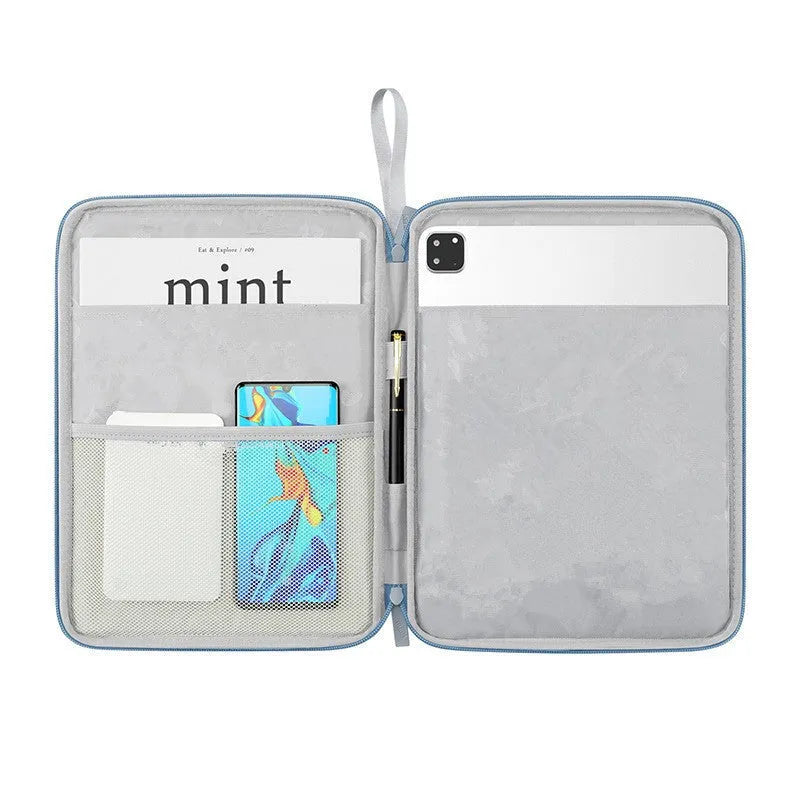 Imitation leather tablet protective case with carrying handle in light grey colour