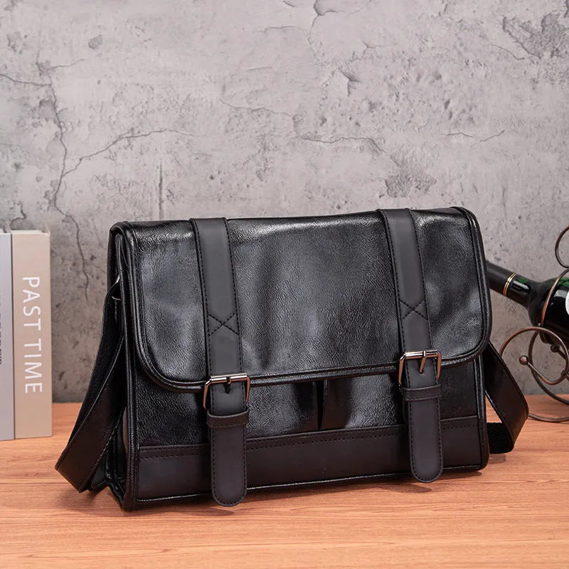 Black Korean style men's backpack with anti-theft function and pu construction