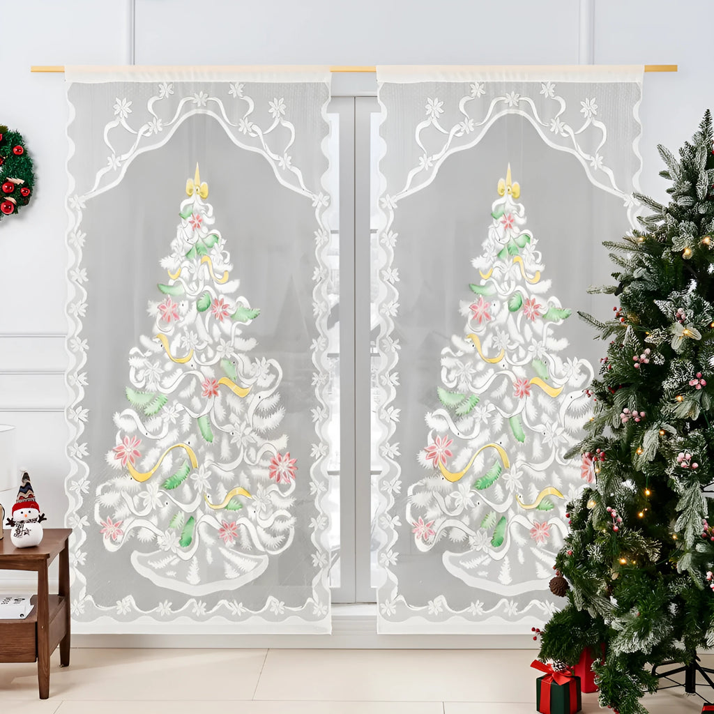 Christmas curtain decoration with high sunshade, 100x200cm polyester panel, Nordic style, featuring Santa Claus design on a white background
