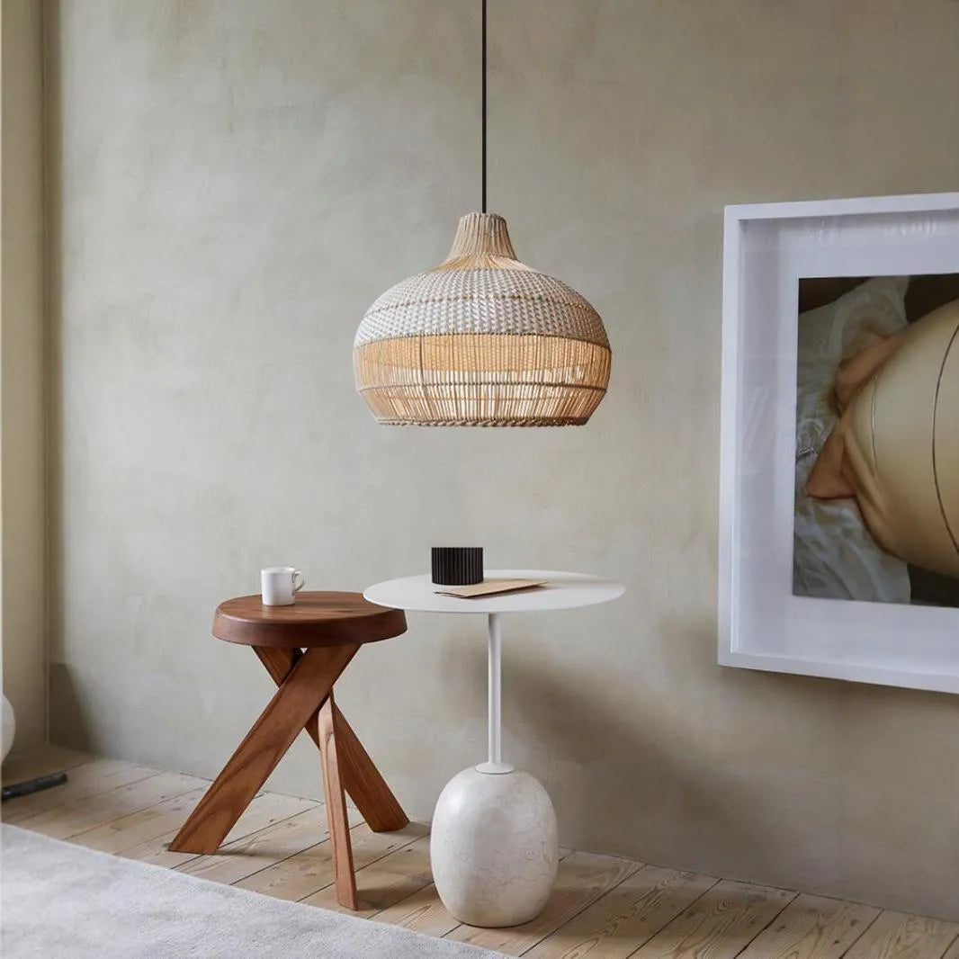 Rattan chandelier with 60cm diameter and woven silent wind style design