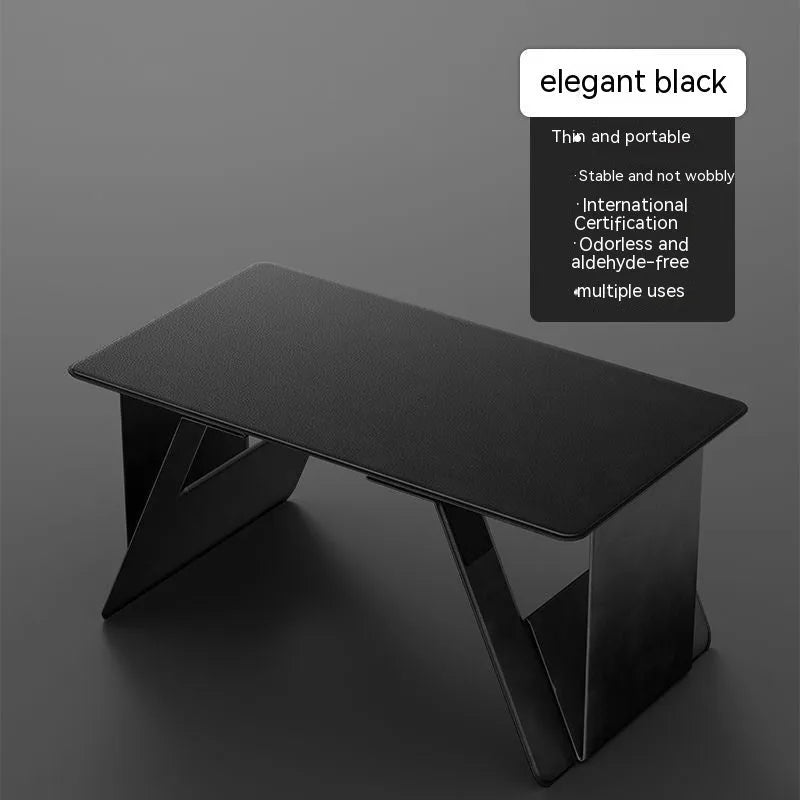 Foldable wood laptop and tablet computer stand in black, standard size 44x24cm, 0.9cm thick, with 38cm legroom