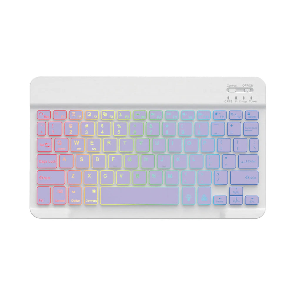 10-inch wireless Bluetooth keyboard with colourful backlight for tablets and mobile phones.