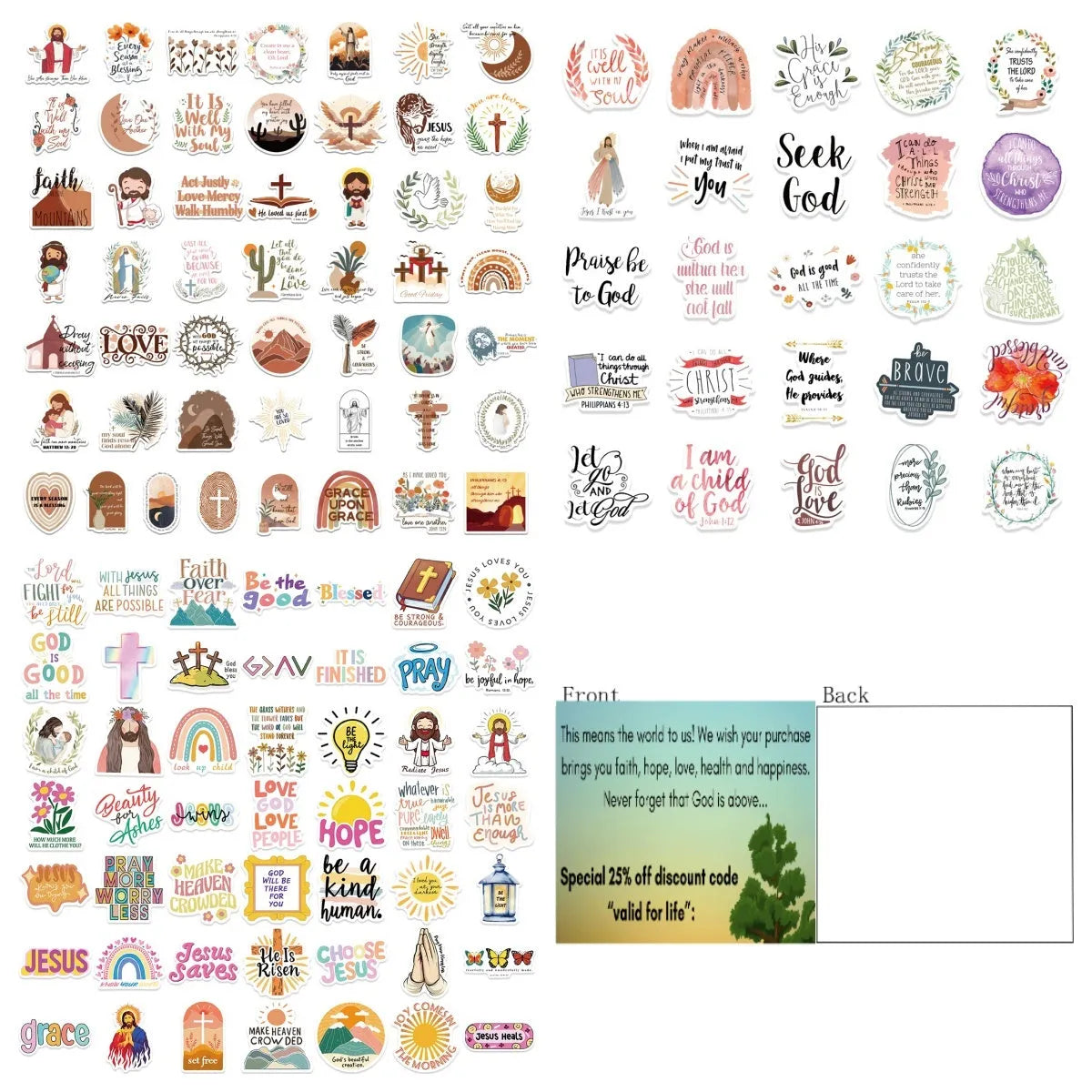 Graffiti stickers pack showing 50 random printed designs for wall decoration and personalisation