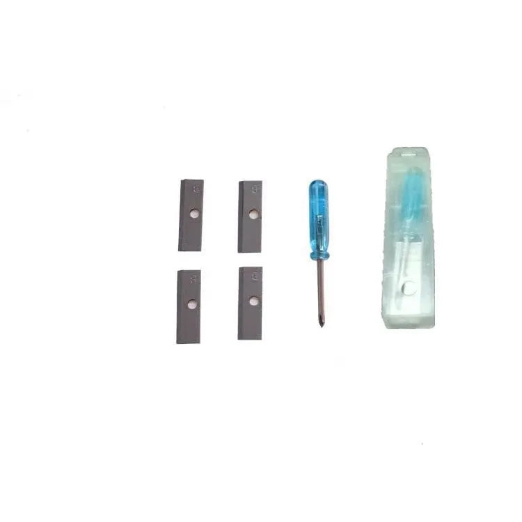 Geometric four-hole pencil sharpener with replaceable blades and screwdriver