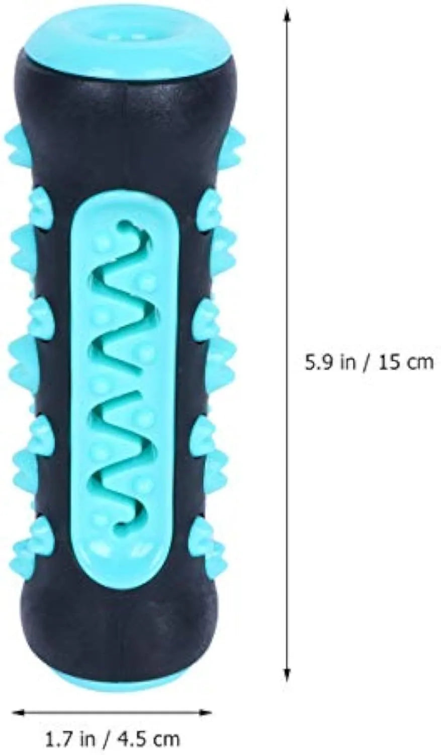 Colourful natural rubber dog dental chew stick with textured cleaning surface for small medium dogs.