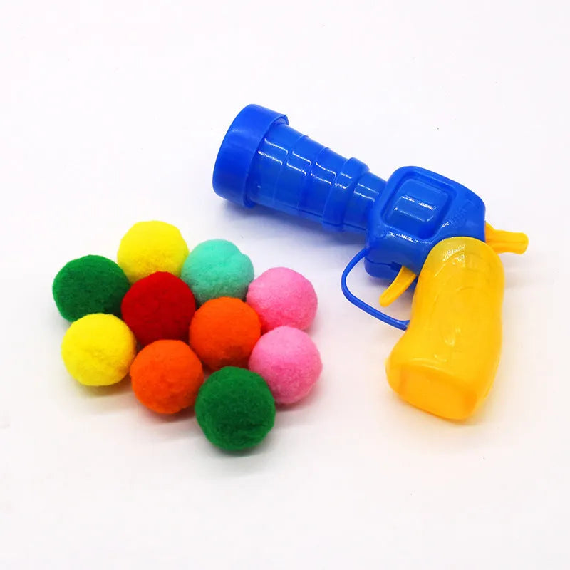 30cm pet toy firing gun with soft plush balls for interactive dog and cat play