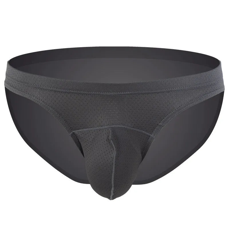 Men's nylon underwear in colours black, blue, grey, sky blue, and white showing loose fit.