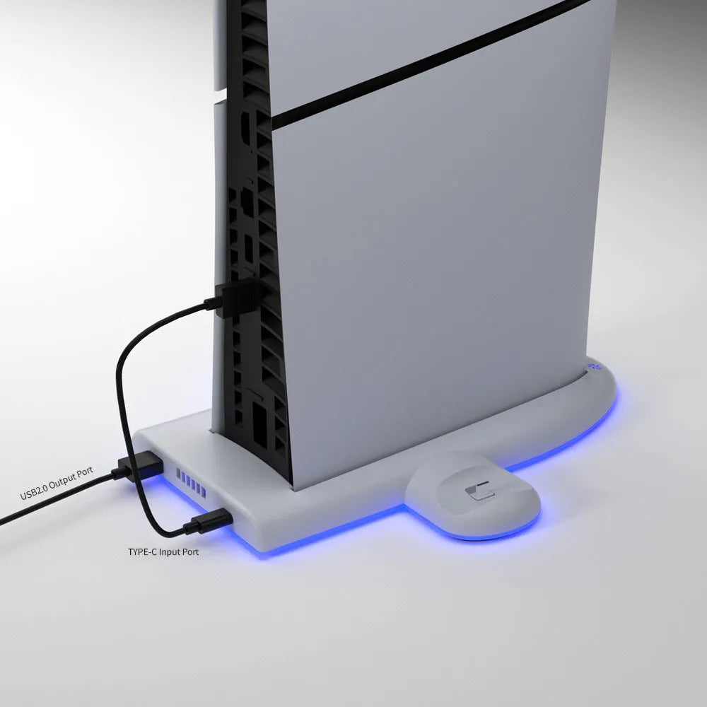 PS5 multi-function cooler pad with charging station and RGB lighting in white colour